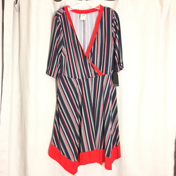 Worthington Wrapper Red & Blue Striped Dress Sz 2X - Picture 1 of 6